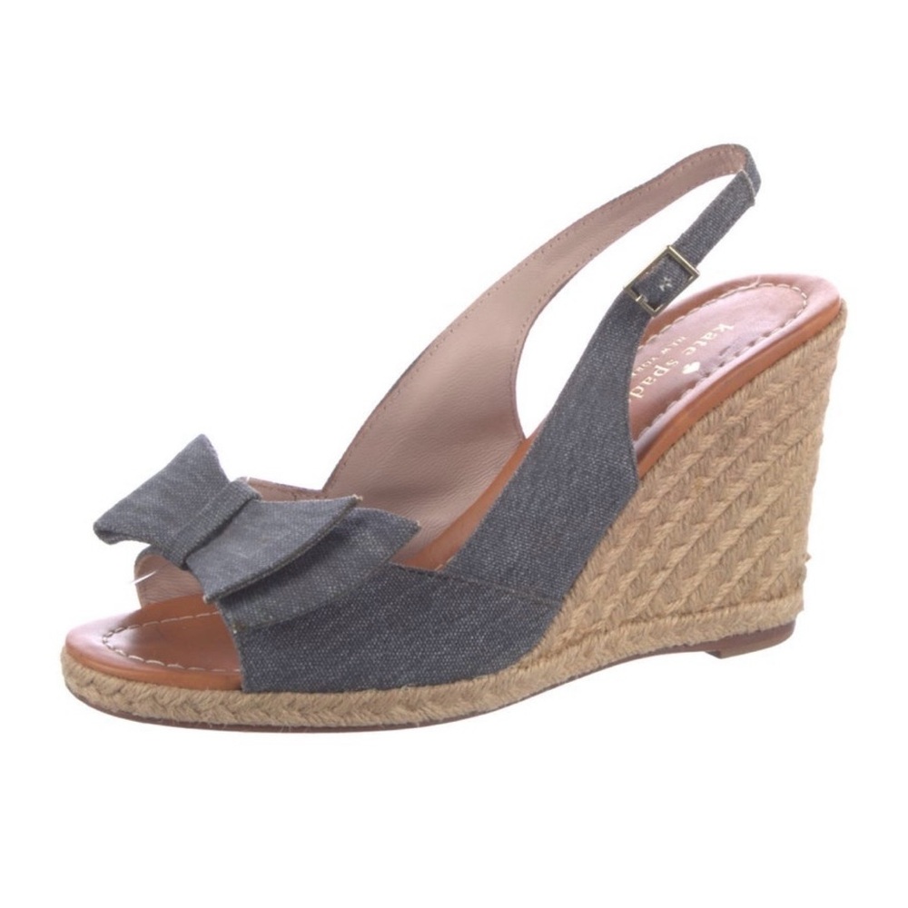 Kate Spade Denim Wedge Sandals with Bow